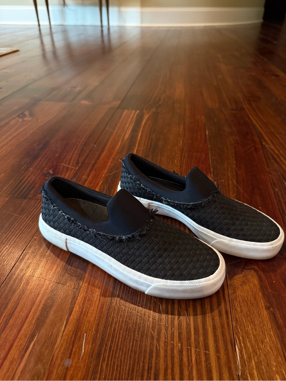 Jessica Simpson Black Woven Slip-On Sneakers with White Sole